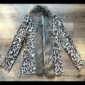 Alberto Makali Animal Print FAUX FUR TRIM Cardigan